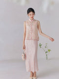 Willa Pink Embroidered Slip Dress Cheongsam