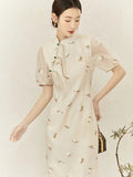Fern Ivory Jacquard Frog-Button Cheongsam Dress