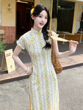 Zorina Jacquard Plant Pattern Cheongsam