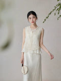Peony 2-Piece Beige Embroidered Cheongsam Set