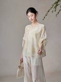 Phoenix Apricot White Relaxed Cheongsam Top