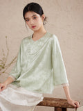 Naira Light Leaf Green Relaxed Fit Cheongsam Top