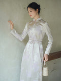 Sunbeam Jacquard Smoke Purple Cheongsam Dress