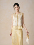 Canvas 2-Piece Light Yellow Jacquard Cheongsam Top