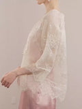 Dame Apricot White Sequin Embroidered Coat Cheongsam