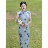 Nerissa Light Blue Smoke Slim-Fit Cheongsam