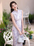 Ines Purple Flower Jacquard Cheongsam