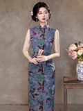 Mia Blue Sleeveless Jacquard Cheongsam