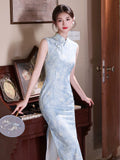 Fuchsia Light Blue Elastic Mesh Cheongsam