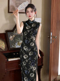 Tender Black Lace Jacquard Cheongsam Dress