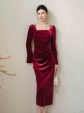 Diamond Wine Velvet Cheongsam Dress