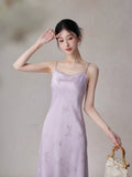 Silvana Purple Jacquard Cheongsam Dress