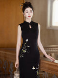 Sunrise Black Embroidered Cheongsam Dress