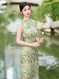 Tigereye Green Slim-Fit Cheongsam Dress