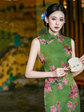 Stella Peach Blossom Green Jacquard Cheongsam