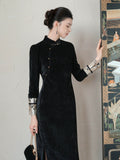 Cadence Ink Gold Slim Fit Cheongsam Dress