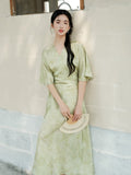Lara Light Leaf Green Jacquard Cheongsam Dress