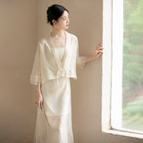 Kalina 2-Piece Embossed Overlay Cheongsam Set