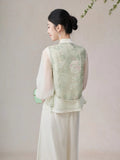Yasmin Sage Green Embroidered Silk Vest Cheongsam