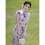 Cassandra Purple Floral Cheongsam Dress