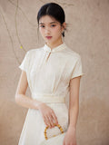 Lea Beige Apricot Slim Fit Cheongsam Dress