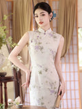 Kalina Bamboo Linen Beige Cheongsam Dress