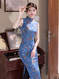 Hermione Blue Floral Stretch Cheongsam Dress