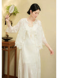 Unakite Beige Sequin Embroidered Cheongsam Top