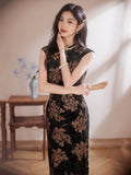 Katerina Black Low Gold Velvet Cheongsam Dress