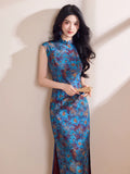Adela Blue Breathable Long Cheongsam