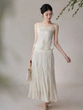 Zenobia Beige Lace Jacquard Cheongsam Top