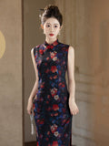 Larimar Floral Print Sleeveless Cheongsam