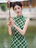 Tiara Green Check Sleeveless Cheongsam