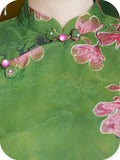 Stella Peach Blossom Green Jacquard Cheongsam