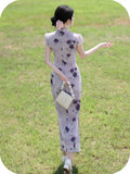 Cassandra Purple Floral Cheongsam Dress