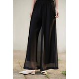 Yuan Black Viscose Wide-Leg Pants Cheongsam