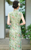 Tigereye Green Slim-Fit Cheongsam Dress