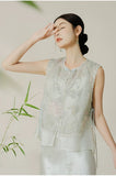 Yasmin Sage Green Embroidered Silk Vest Cheongsam