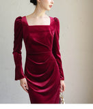 Diamond Wine Velvet Cheongsam Dress