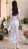 Ines Purple Flower Jacquard Cheongsam