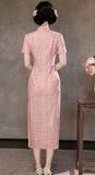 Melisande Pink Plaid Cheongsam Dress
