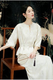 Adagio 2-Piece Apricot Jacquard Cheongsam Set