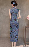 Mia Blue Sleeveless Jacquard Cheongsam
