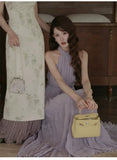 Winifred Purple Floral Pleated Cheongsam Dress