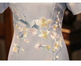 Prosperity Light Blue Embroidered Cheongsam Dress