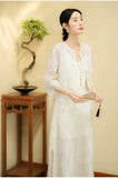 Unakite Beige Sequin Embroidered Cheongsam Top
