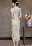 Ming Blue Sleeveless Jacquard Cheongsam