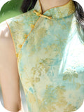 Ulrika Green Plant Pattern Cheongsam Dress