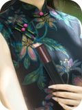 Hollyhock Floral Black Cheongsam Dress