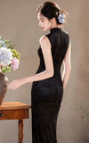 Chrysanthemum Black Diamond Velvet Cheongsam